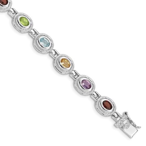 Brand new Sterling Silver 7 inch Rainbow Multi-gemstone Bracelet - Picture 3 of 4